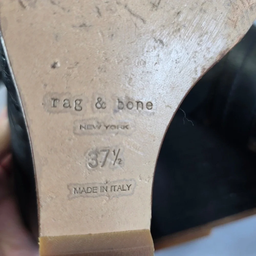 Rag Bone‎ New York Black Leather Crossover Wedge Mules Made in Italy Woman 7 US